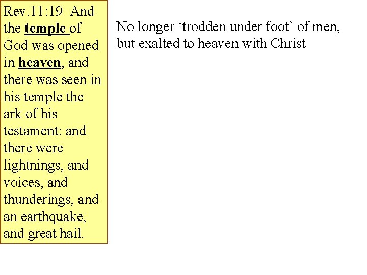 Rev. 11: 19 And the temple of God was opened in heaven, and there