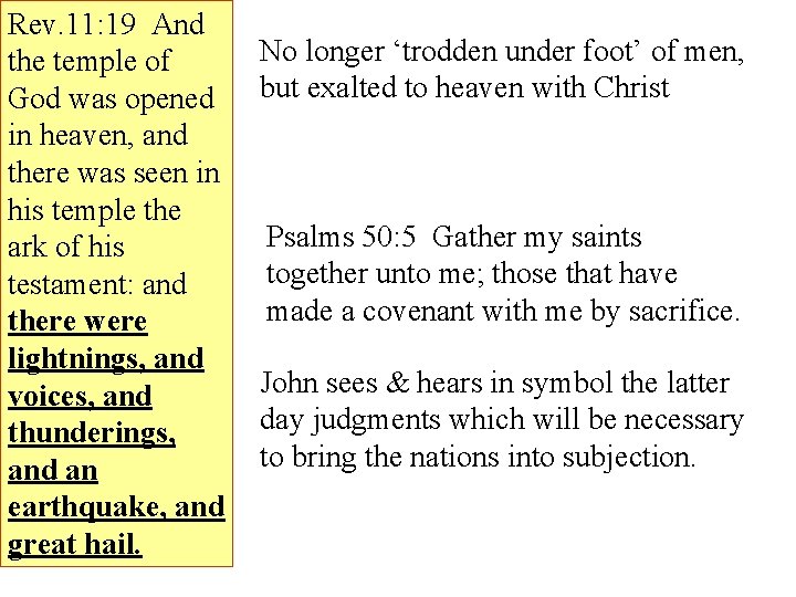 Rev. 11: 19 And the temple of God was opened in heaven, and there