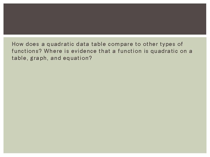 How does a quadratic data table compare to other types of functions? Where is