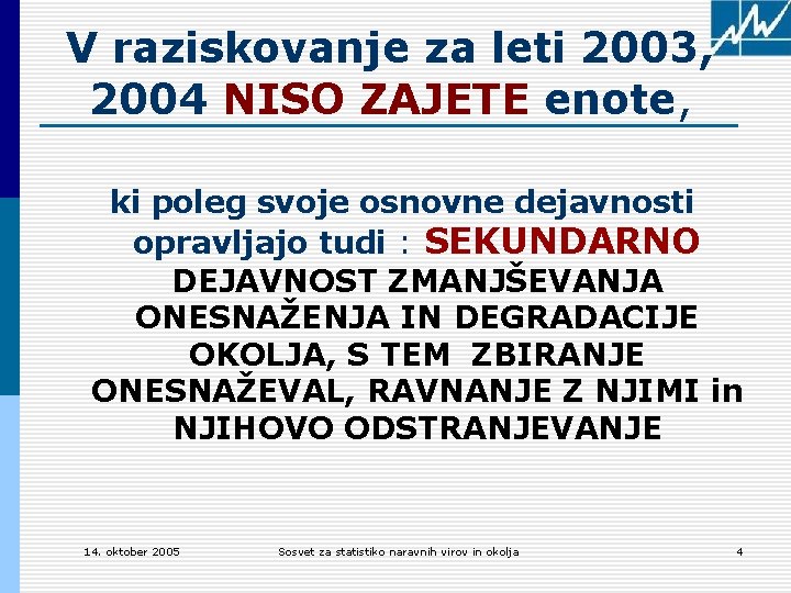 V raziskovanje za leti 2003, 2004 NISO ZAJETE enote, ki poleg svoje osnovne dejavnosti