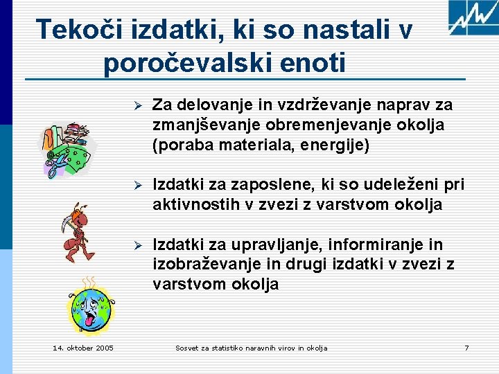 Tekoči izdatki, ki so nastali v poročevalski enoti 14. oktober 2005 Ø Za delovanje