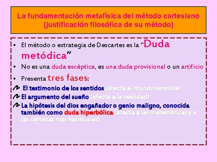La fundamentación metafísica del método cartesiano (justificación filosófica de su método) • El método
