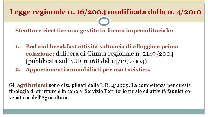 Legge regionale n. 16/2004 modificata dalla n. 4/2010 Strutture ricettive non gestite in forma