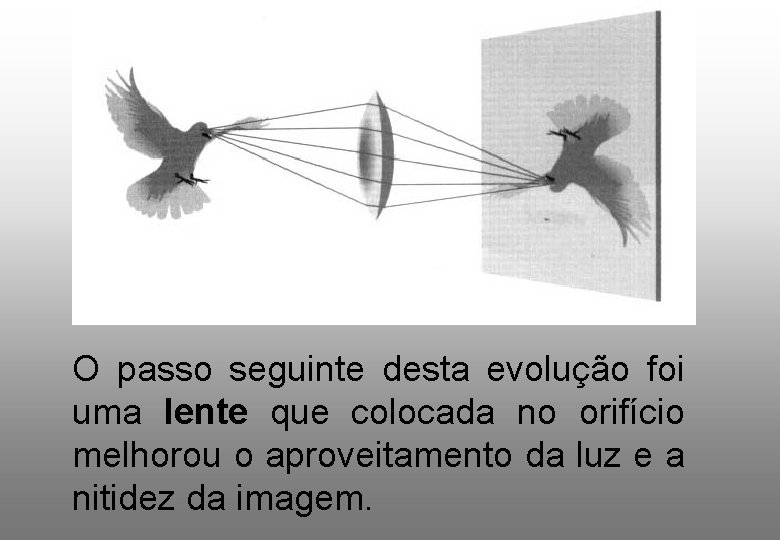 O passo seguinte desta evolução foi uma lente que colocada no orifício melhorou o