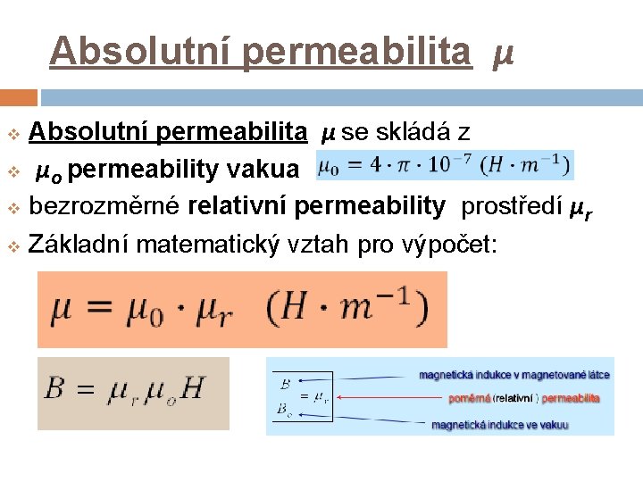Absolutní permeabilita μ v v Absolutní permeabilita μ se skládá z μo permeability vakua