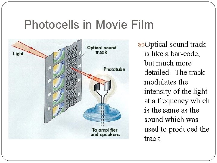 Photocells in Movie Film Optical sound track is like a bar-code, but much more