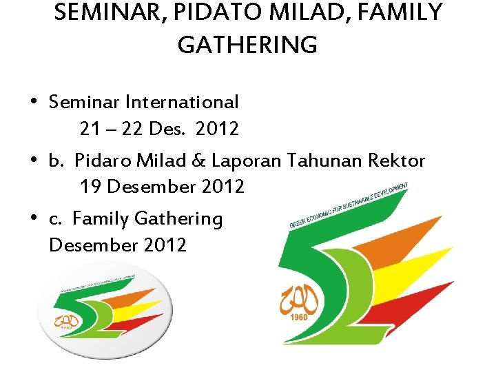 SEMINAR, PIDATO MILAD, FAMILY GATHERING • Seminar International 21 – 22 Des. 2012 •