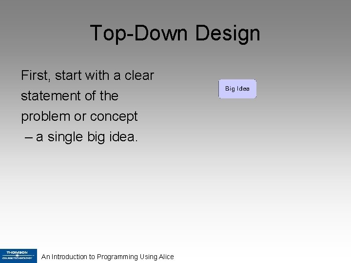 Top-Down Design First, start with a clear statement of the problem or concept –