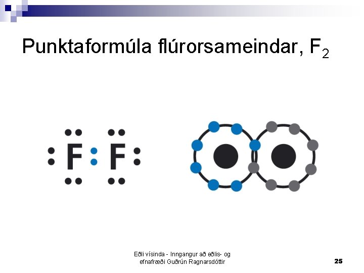 Punktaformúla flúrorsameindar, F 2 Eðli vísinda - Inngangur að eðlis- og efnafræði Guðrún Ragnarsdóttir