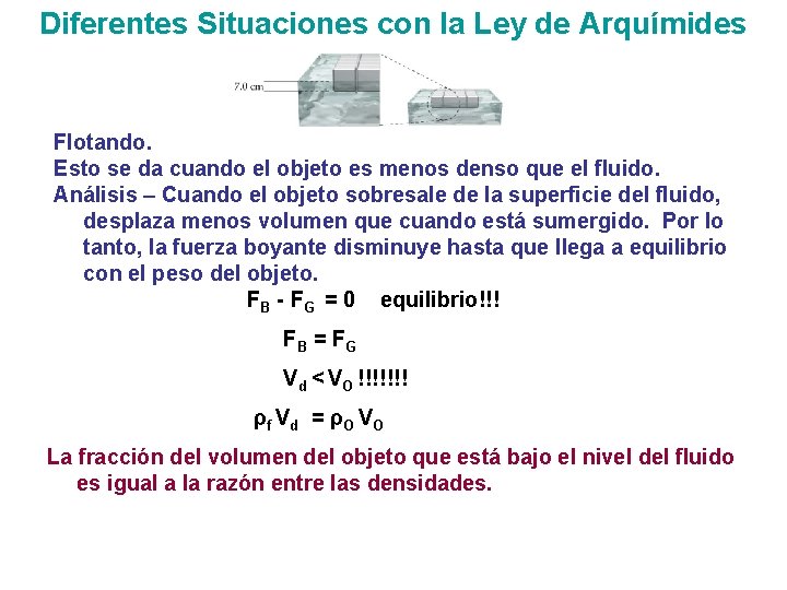 Diferentes Situaciones con la Ley de Arquímides Flotando. Esto se da cuando el objeto Diferentes Situaciones con la Ley de Arquímides Flotando. Esto se da cuando el objeto