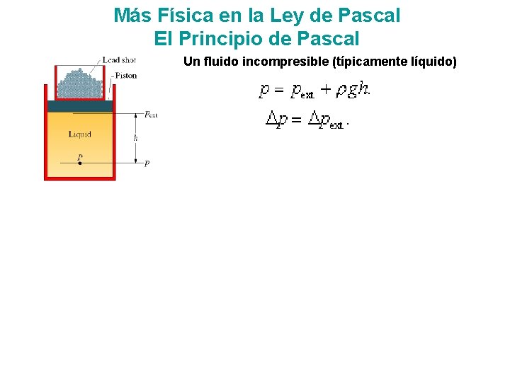 Más Física en la Ley de Pascal El Principio de Pascal Un fluido incompresible Más Física en la Ley de Pascal El Principio de Pascal Un fluido incompresible