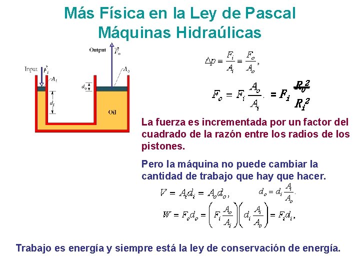 Más Física en la Ley de Pascal Máquinas Hidraúlicas 2 R 0 = Fi Más Física en la Ley de Pascal Máquinas Hidraúlicas 2 R 0 = Fi