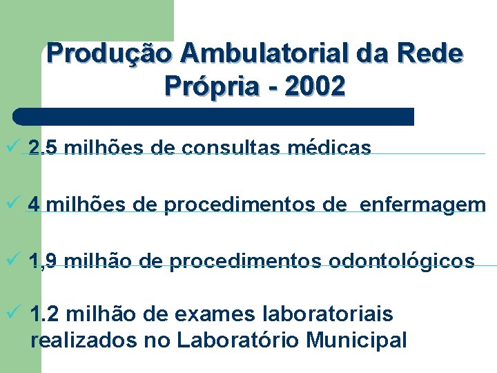 Produção Ambulatorial da Rede Própria - 2002 ü 2. 5 milhões de consultas médicas