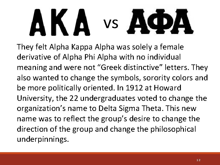 vs They felt Alpha Kappa Alpha was solely a female derivative of Alpha Phi