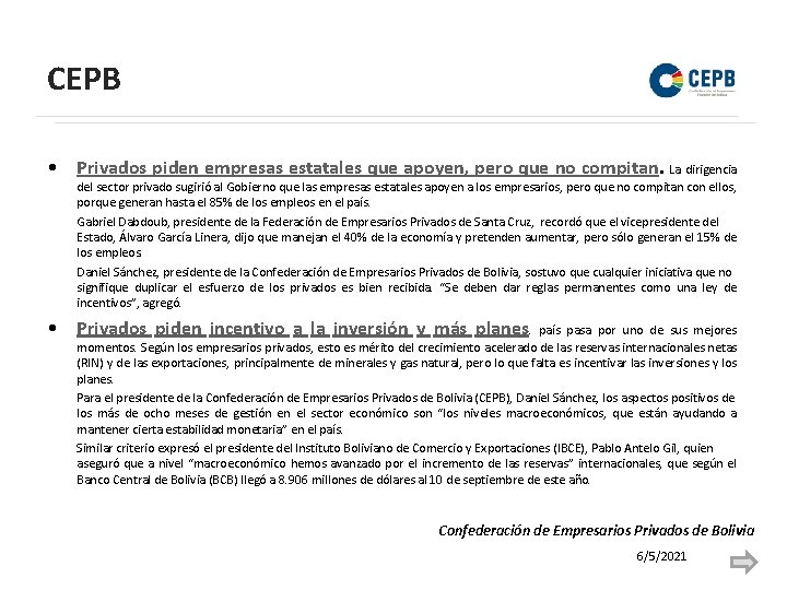 CEPB • Privados piden empresas estatales que apoyen, pero que no compitan. La dirigencia