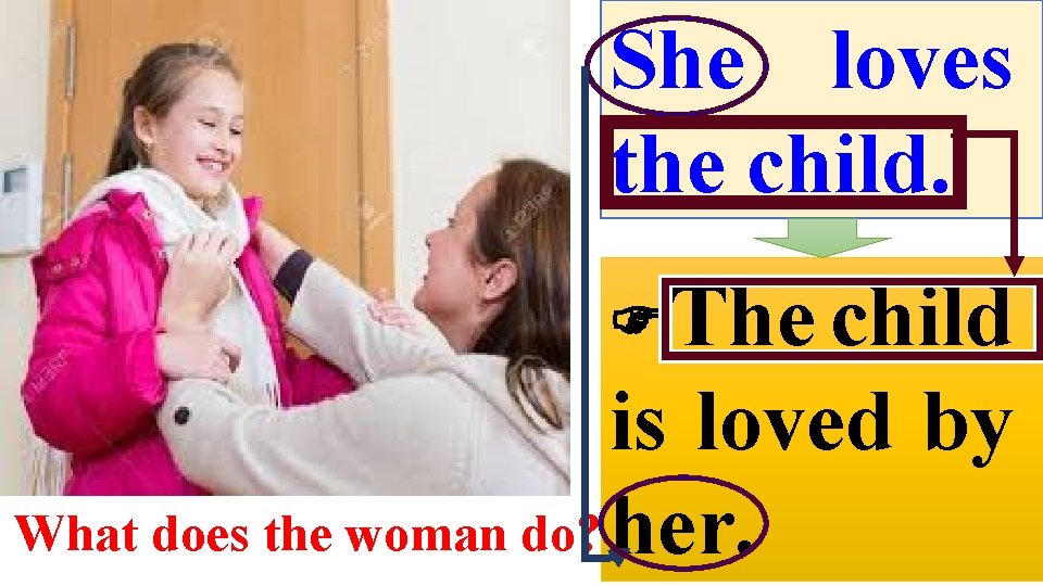 She loves the child. The child is loved by What does the woman do?
