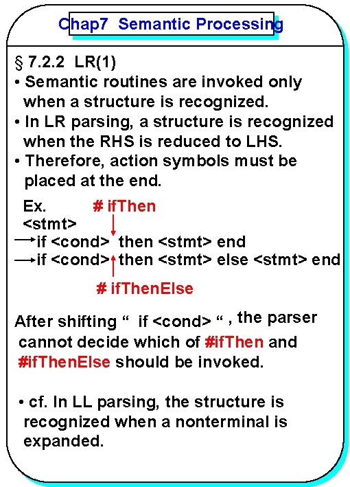 Chap 7 Semantic Processing YANG § 7. 2. 2 LR(1) • Semantic routines are