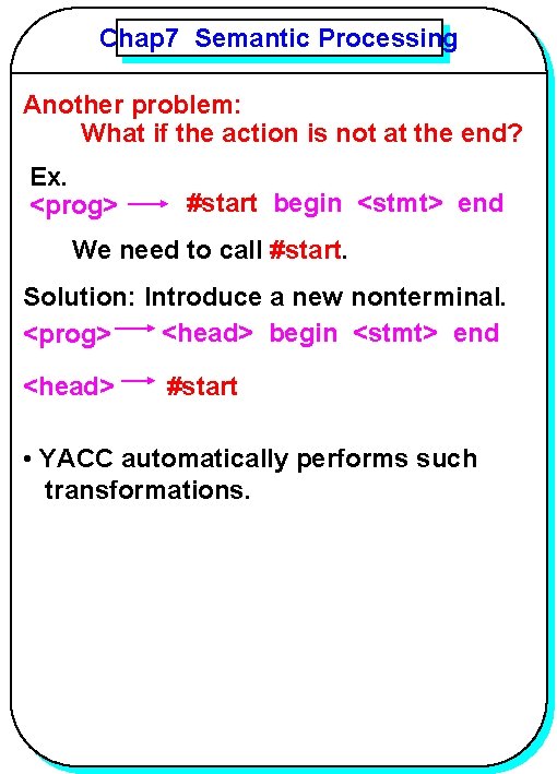 Chap 7 Semantic Processing YANG Another problem: What if the action is not at