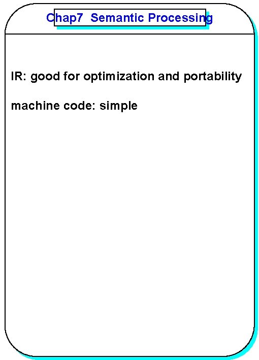 Chap 7 Semantic Processing YANG IR: good for optimization and portability machine code: simple