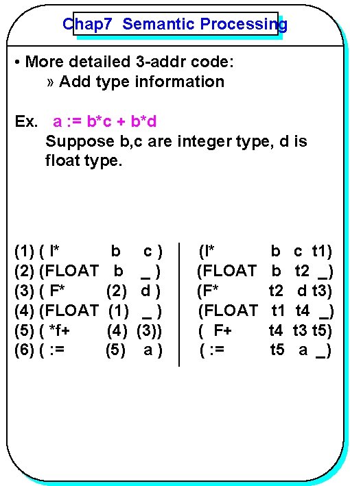 Chap 7 Semantic Processing YANG • More detailed 3 -addr code: » Add type