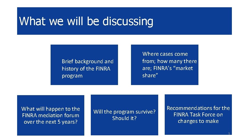 What we will be discussing Brief background and history of the FINRA program What