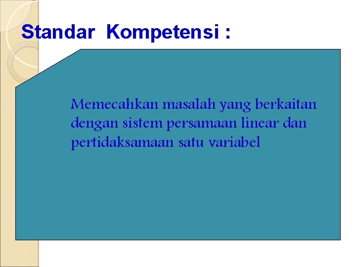 Standar Kompetensi : Memecahkan masalah yang berkaitan dengan sistem persamaan linear dan pertidaksamaan satu