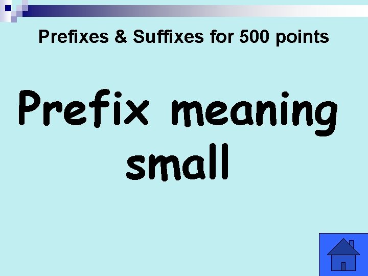 Prefixes & Suffixes for 500 points Prefix meaning small 