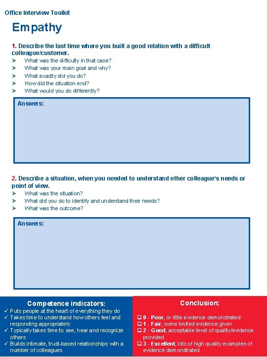 Office. Interview. Toolkit - WL 2 Office Empathy 1. Describe the last time where