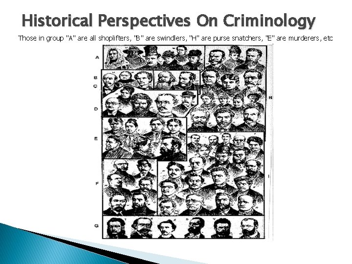 Historical Perspectives On Criminology Those in group "A" are all shoplifters, "B" are swindlers,