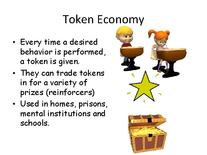 Token Economy • Every time a desired behavior is performed, a token is given.