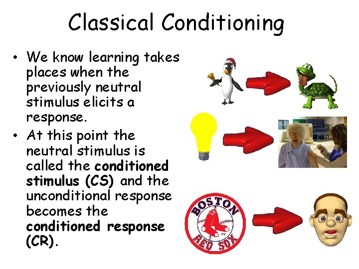 Classical Conditioning • We know learning takes places when the previously neutral stimulus elicits