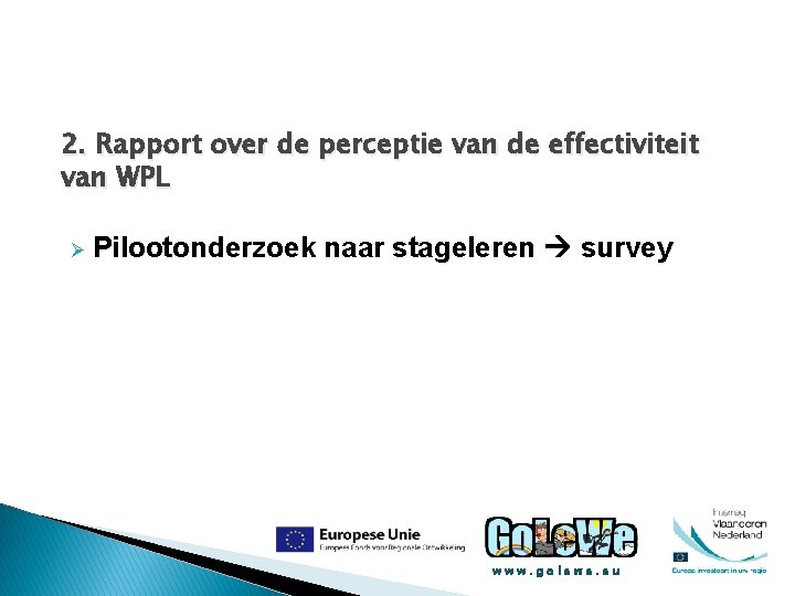 2. Rapport over de perceptie van de effectiviteit van WPL Ø Pilootonderzoek naar stageleren