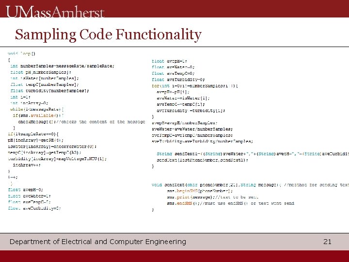 Sampling Code Functionality Department of Electrical and Computer Engineering 21 