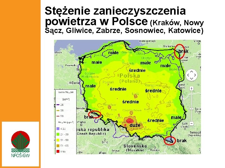 Stężenie zanieczyszczenia powietrza w Polsce (Kraków, Nowy Sącz, Gliwice, Zabrze, Sosnowiec, Katowice) 