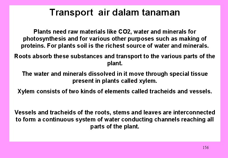 Transport air dalam tanaman Plants need raw materials like CO 2, water and minerals