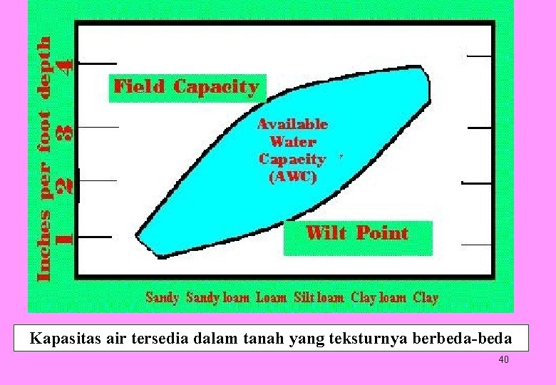 Kapasitas air tersedia dalam tanah yang teksturnya berbeda 40 