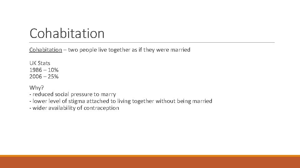 Cohabitation – two people live together as if they were married UK Stats 1986