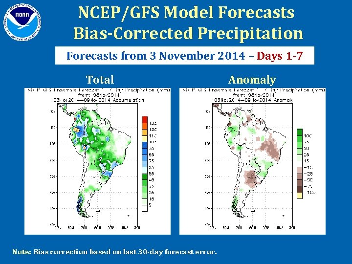 NCEP/GFS Model Forecasts Bias-Corrected Precipitation Forecasts from 3 November 2014 – Days 1 -7