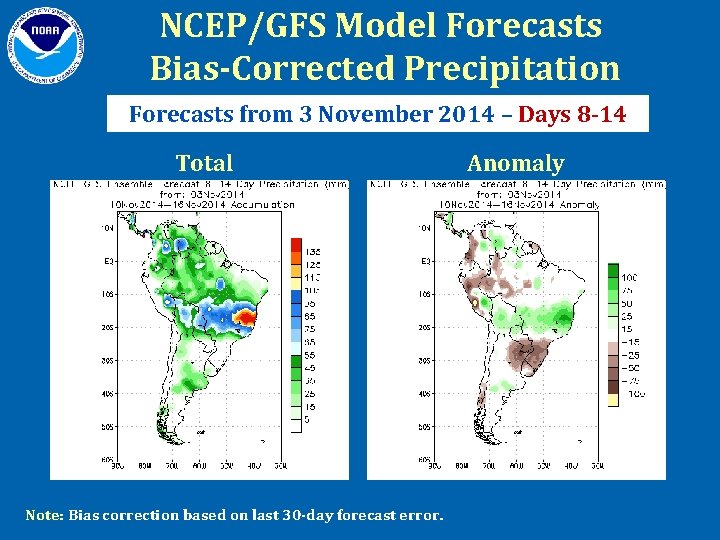 NCEP/GFS Model Forecasts Bias-Corrected Precipitation Forecasts from 3 November 2014 – Days 8 -14