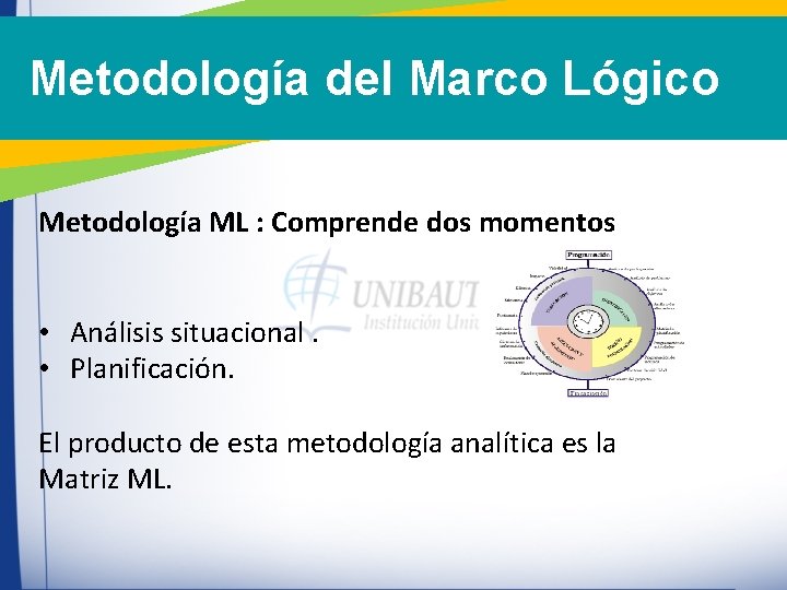 Metodología del Marco Lógico Metodología ML : Comprende dos momentos • Análisis situacional. • Metodología del Marco Lógico Metodología ML : Comprende dos momentos • Análisis situacional. •
