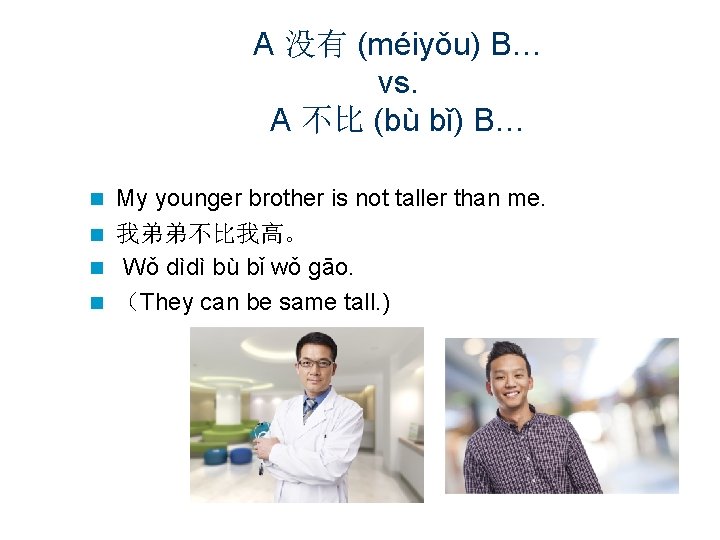A 没有 (méiyǒu) B… vs. A 不比 (bù bǐ) B… My younger brother is