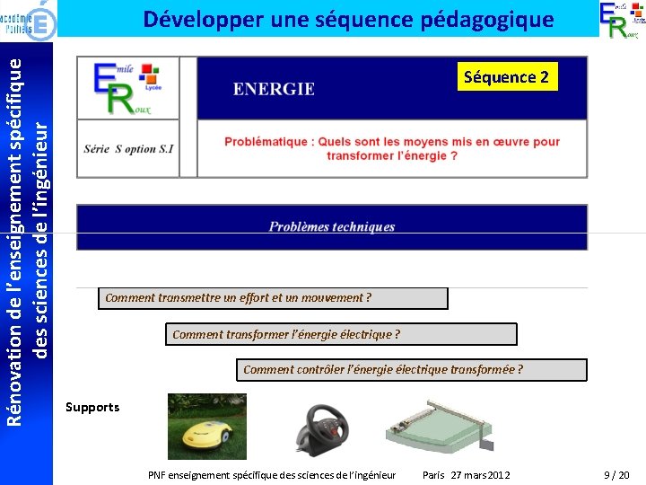 Rénovation de l’enseignement spécifique des sciences de l’ingénieur Développer une séquence pédagogique Séquence 2