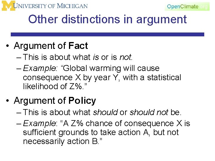Other distinctions in argument • Argument of Fact – This is about what is