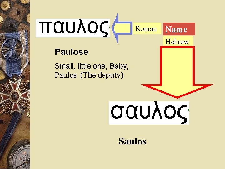 Roman Name Hebrew Paulose Small, little one, Baby, Paulos (The deputy) Saulos 
