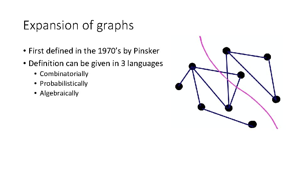 Expansion of graphs • First defined in the 1970’s by Pinsker • Definition can