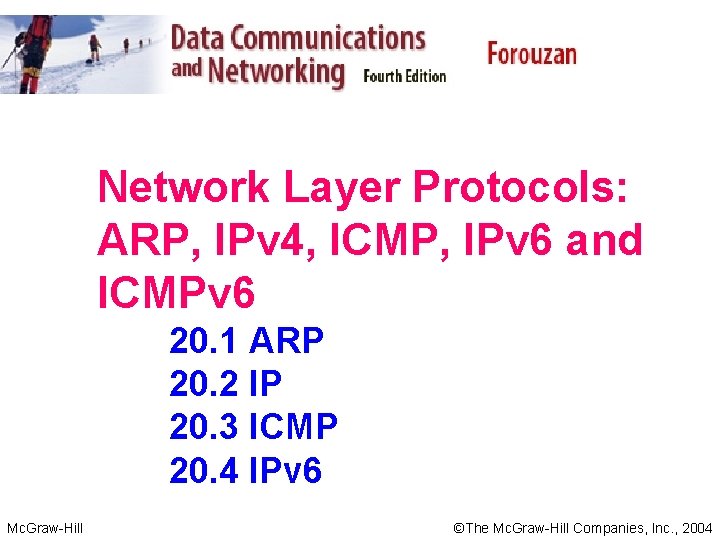 Network Layer Protocols: ARP, IPv 4, ICMP, IPv 6 and ICMPv 6 20. 1