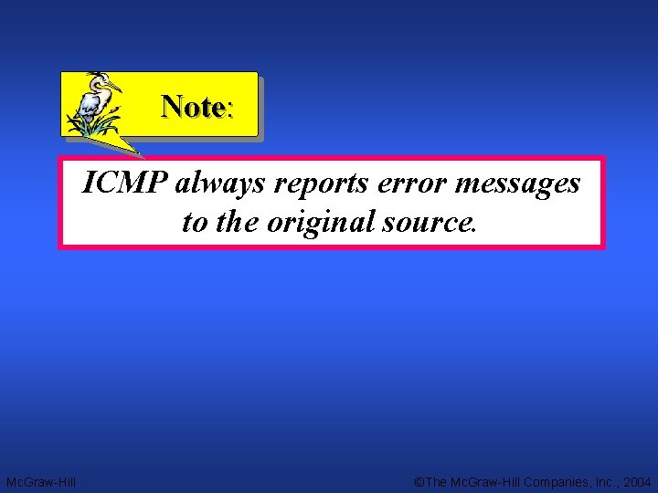 Note: ICMP always reports error messages to the original source. Mc. Graw-Hill ©The Mc.