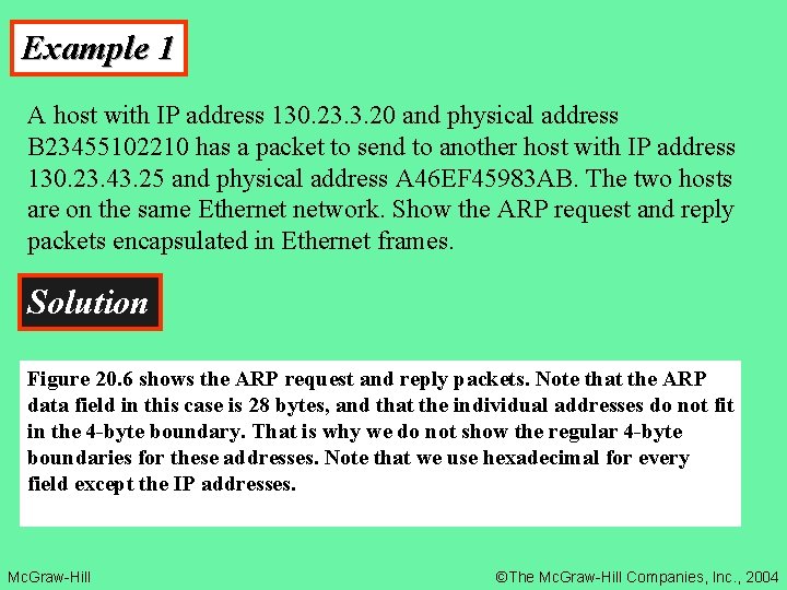 Example 1 A host with IP address 130. 23. 3. 20 and physical address