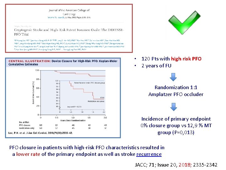 • 120 Pts with high risk PFO • 2 years of FU Randomization • 120 Pts with high risk PFO • 2 years of FU Randomization