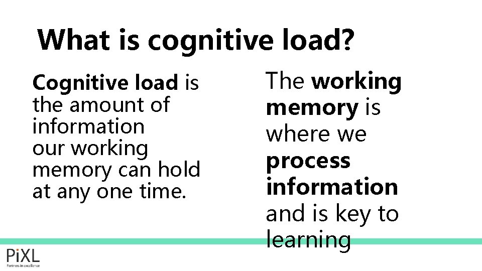 What is cognitive load? Cognitive load is the amount of information our working memory